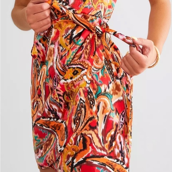 The Buckle Willow & Root Wrap Tie Mini Dress, Multi Bold Colors - Medium - Picture 3 of 12